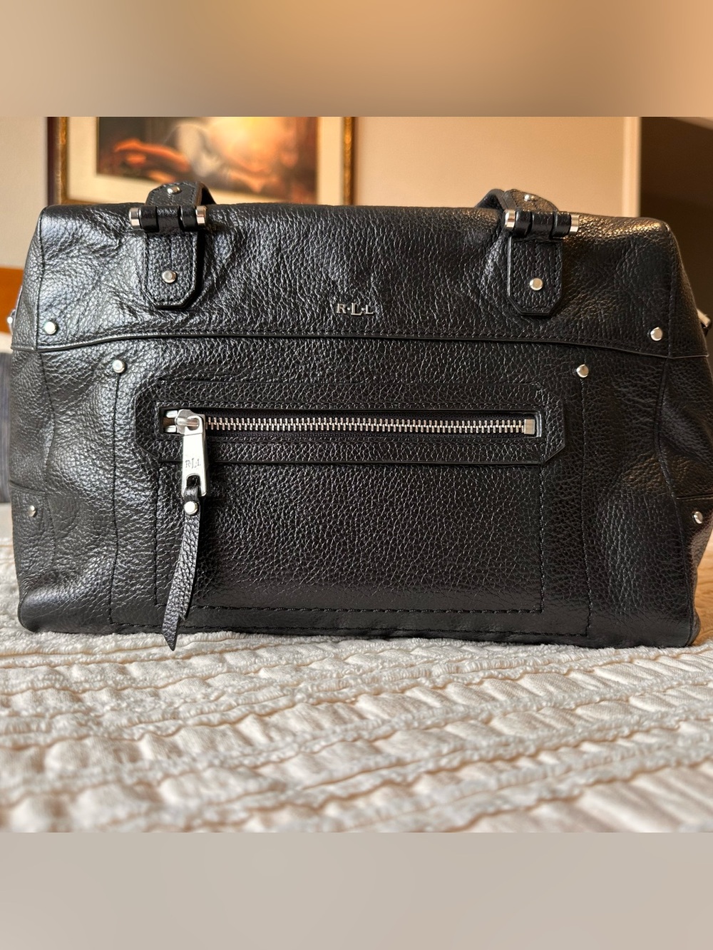 Lauren Ralph LaurenBlack Pebbled Leather purse/bag with Front Zip Pocket Y2K